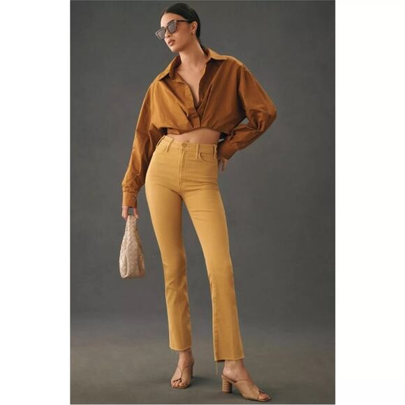 MOTHER The Hustler Ankle Fray Mustard Yellow High Rise Flare Jeans Size 25x26 - Picture 1 of 12